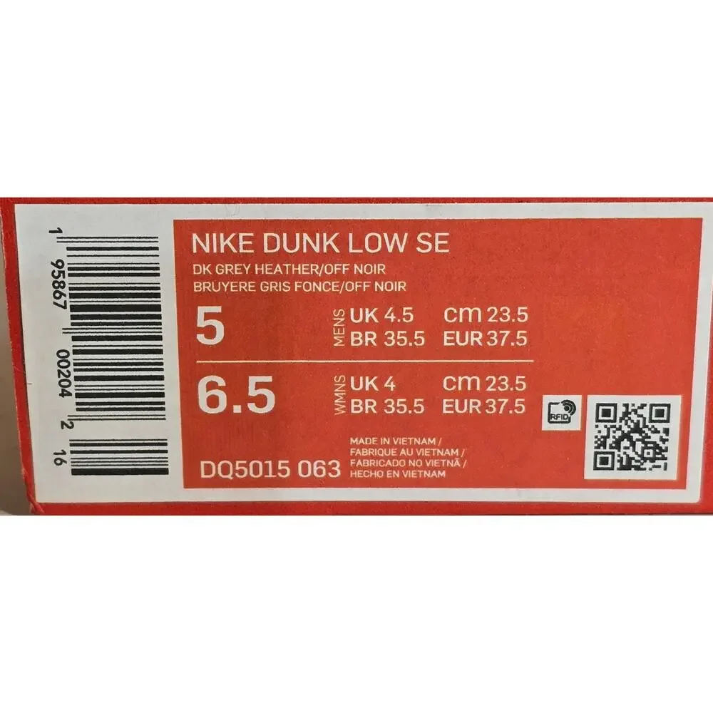 SHOEBOX ONLY - Nike Dunk Low SE Dark Grey Heather Off Noir DQ5015-063 Mens 5